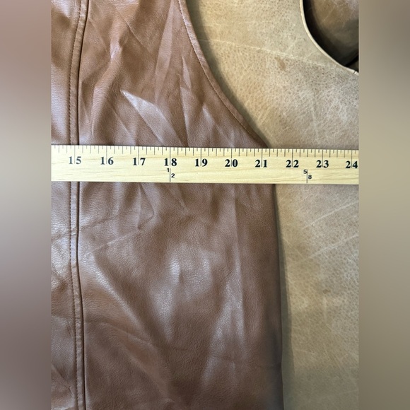 Zara Brown Faux Leather Oversized Button V-Neck Vest Like Mini Dress Sz XL - Picture 3 of 6